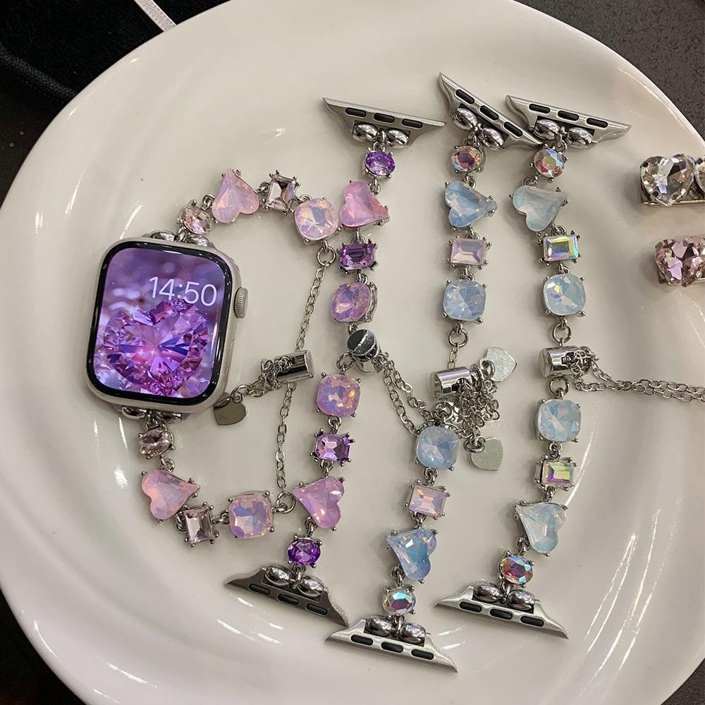 Colorful Stainless Steel Band for Apple Watch Ultra 2 49mm 9 8 7 42mm 44 45mm Women Crystal Strap for IWatch 6 5 4 Se 38 40 41mm