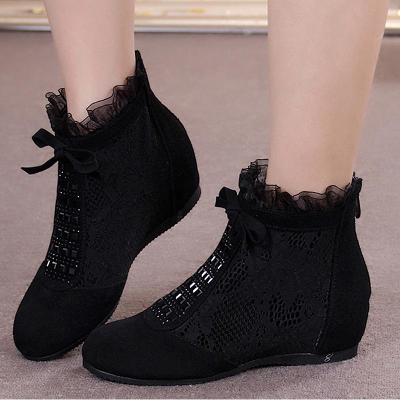 Fashion GKTINOO 2025 Fashion Summer Ankle Boots for Women Flat Heel Boots Mesh Height Increasing Casual Shoes Genuine Leather Big Size