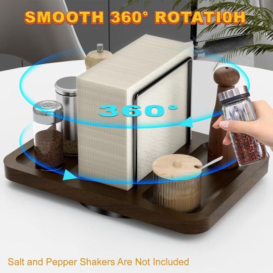 Kitchen Storage Rack Wooden Napkin Holder Rotating Spice Rack Multi-functional Vertical