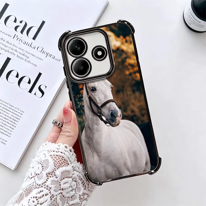 Ferghana Horse Animal Plating Phone Case For Xiaomi Redmi Note 14 15 Pro Plus 13 12 11 11S 11T 10 9S 9 5G Anti-Fall Airabag Cove