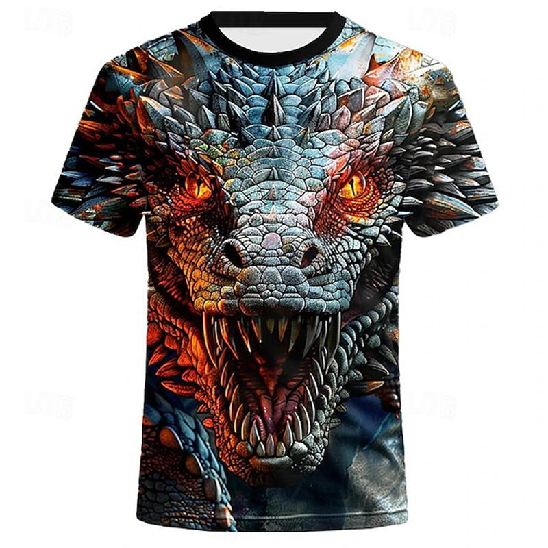 Y2k Men's T Shirt Fashion Casual Vintage Skull 3D Print Summer O Neck Top Men Hip Hop Dragon Pattern Oversize Men Street T-shirt