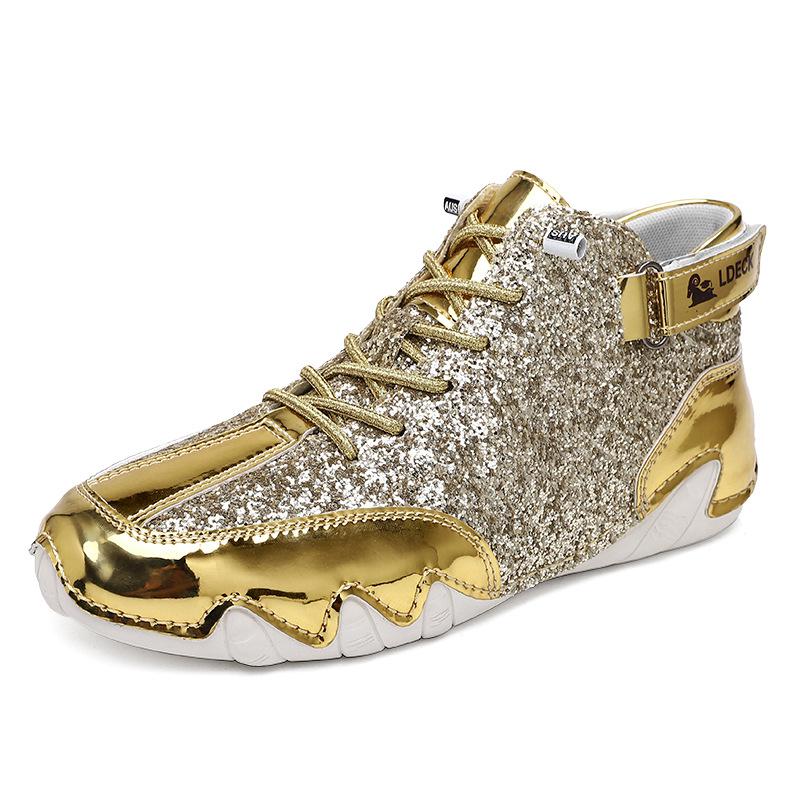 Fashion Men's Autumn Leather Casual Shoes Sequin Silver Sneakers Man High Top Shoes for Men Women Fashion Height-raising Men Sneakers