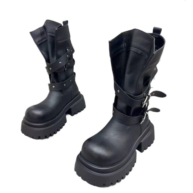 Fashion Platform Women Mid Heels Mid Calf Boots Designer Elegant Winter New Shoes 2025 Fashion Buckle Long Boots Dress Party Zapatillas