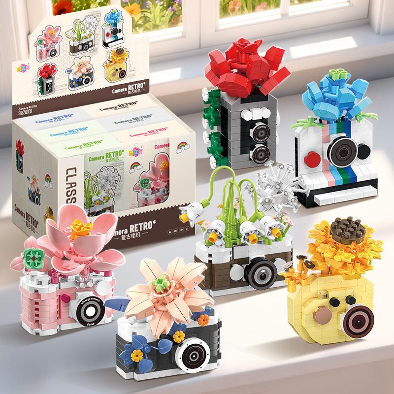 Retro Kreative Kamera Blumen Bausteine DIY Spielzeug Kleine Partikel Steine Montage Puzzle Für Kinder Weihnachtsgeschenke