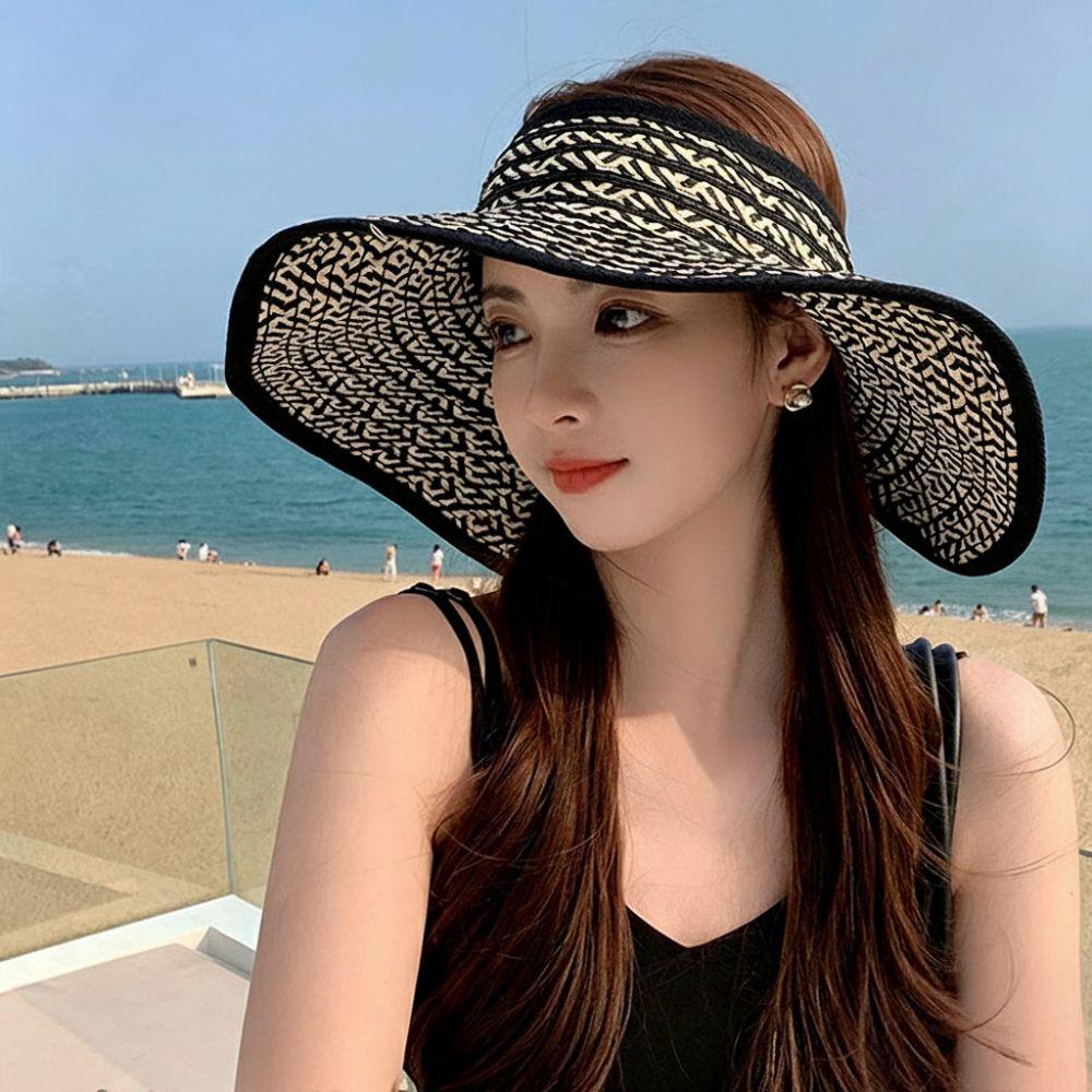 Empty Top Straw Visor Hat UV Protection Foldable Visor Hat Trendy Beach Visor Hat  Summer Outdoor
