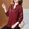 Women Spring Summer Blouses Shirts Lady Fashion Casual Three Quarter Sleeve V-Neck Embroidery Tops