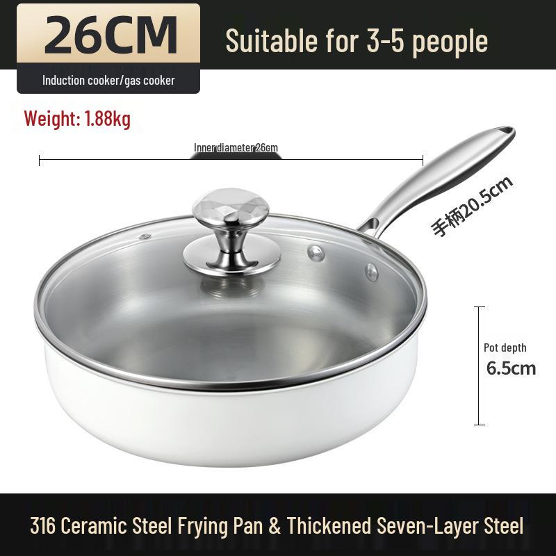 316 Stainless Steel Ceramic Flat-Bottom Non-Stick Wok and Frying Pan for Gas and Induction Cookers