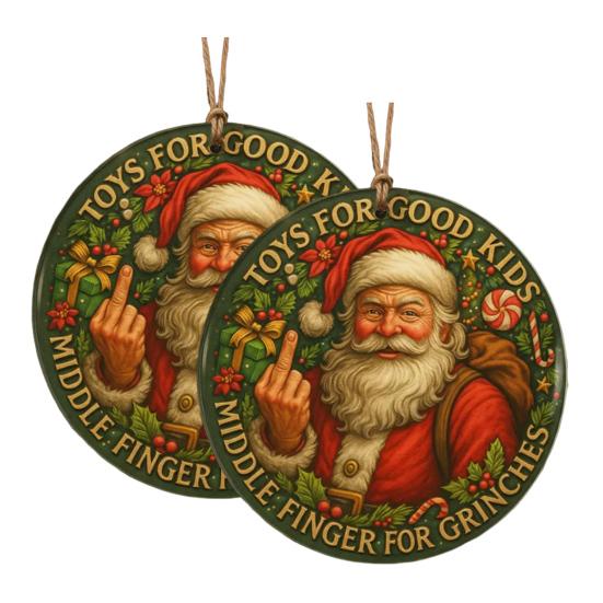 Funny Middle Finger Santa Christmas Ornament Naughty Acrylic Christmas Tree Hanging Ornaments for Window Wall Fireplace Home Tree Decor