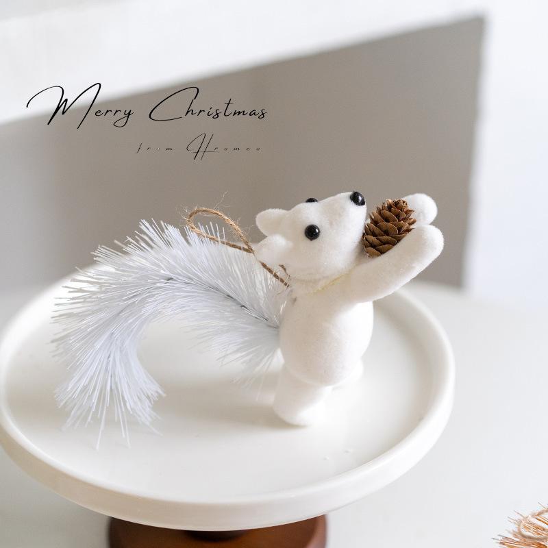 Foam Squirrel Figurine Christmas Tree Simulated Squirrel Pendant Decor White Brown Squirrel for Kid Cute Hanging Xmas Gift Decor