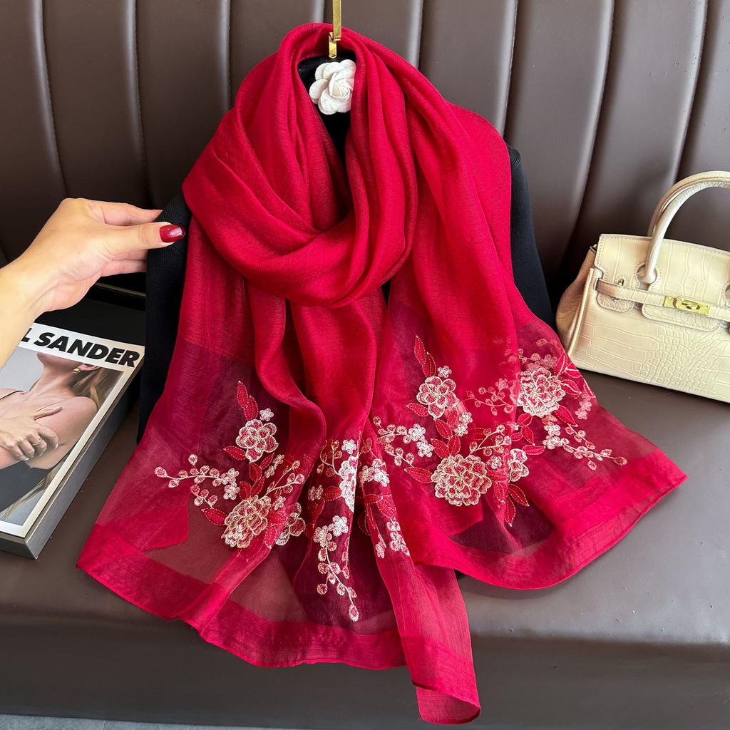 2025 Silk Women Scarf Warm Wool Shawls Lady Wraps Elegant Bufanda Floral Pashmina Embroidery Scarves Foulard  Hijab
