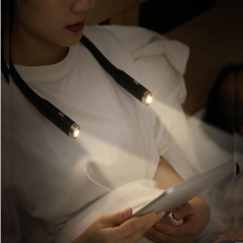 Foldable Double Head USB-Charged LED Neck Reading Lamp with Three Colors