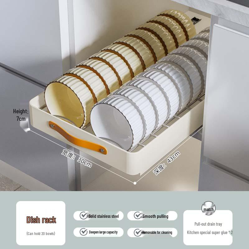 Bowl & Dish Pull-Out Storage Rack - In-Cabinet Drainer & Organizer