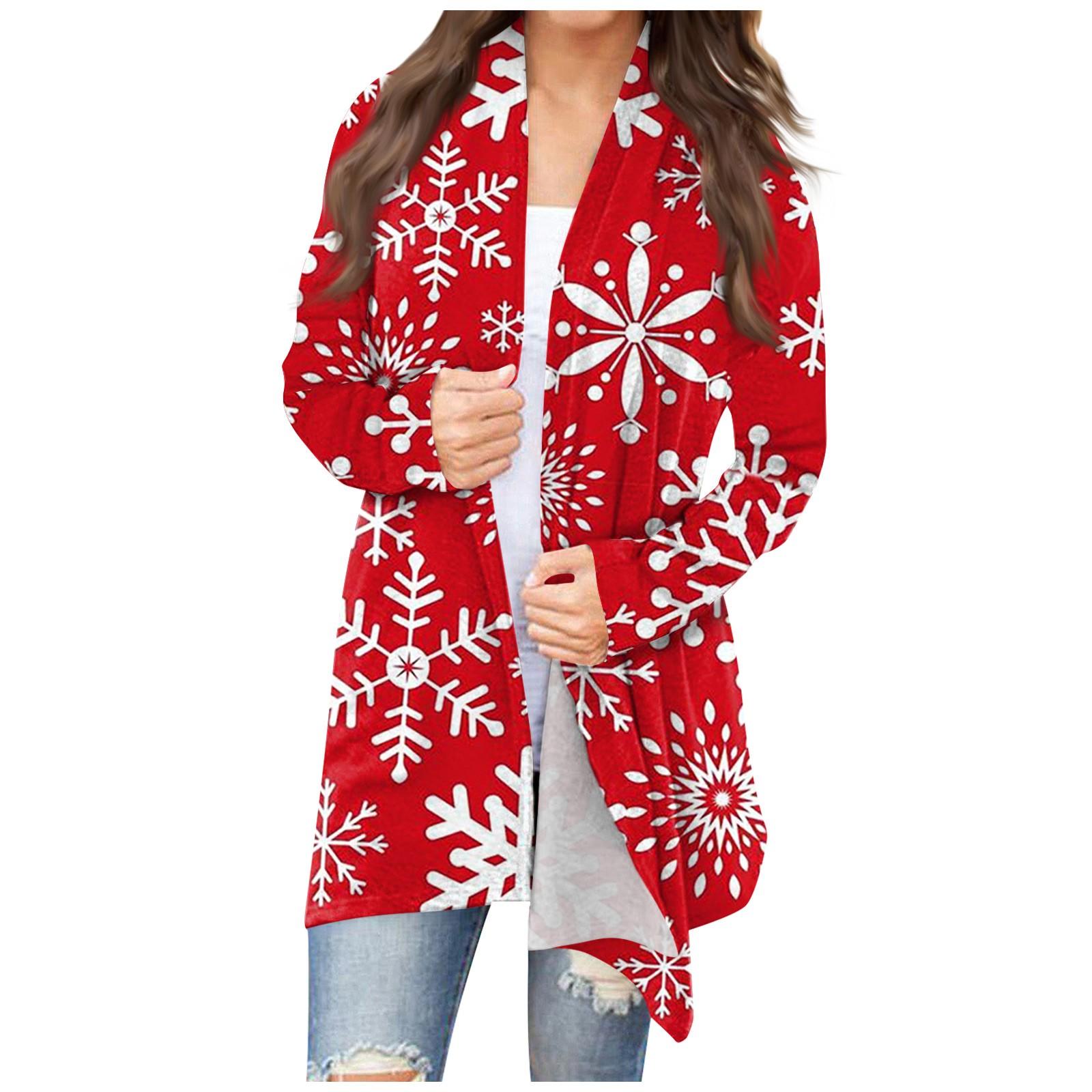 

Женская мода, повседневный рождественский принт, кардиган средней длины, куртка, пальто XXXXL красный