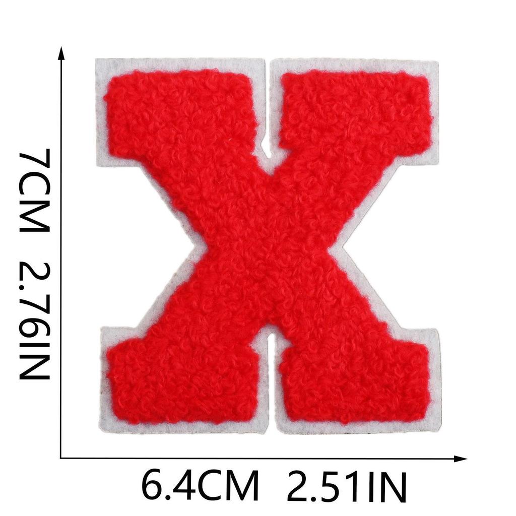 Roaring Sky 7cm Chenille Patch: Red Letters On White, A-Z Alphabet Bag Decoration.