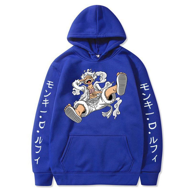 New Gear Fifth Luffy Printed Anime Hoodies Sun God Graphic 90s Pullover Casual Streetwear Unisex Autumn & Winter Oversized Fleece Clothing