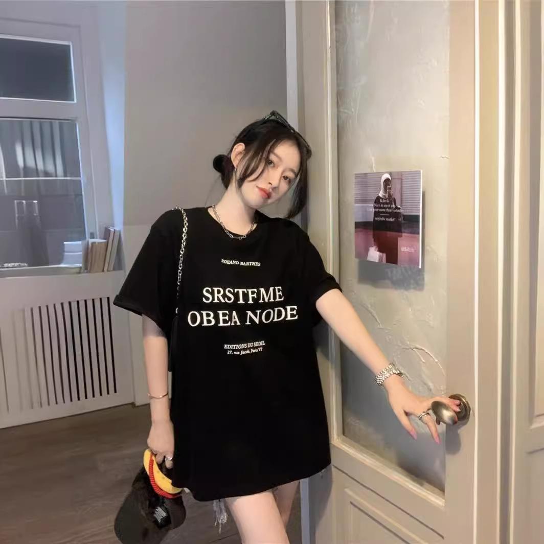 

[Quality] Pure cotton back hemming short-sleeved T-shirt women s 2025 summer loose top T-shirt women 3XL