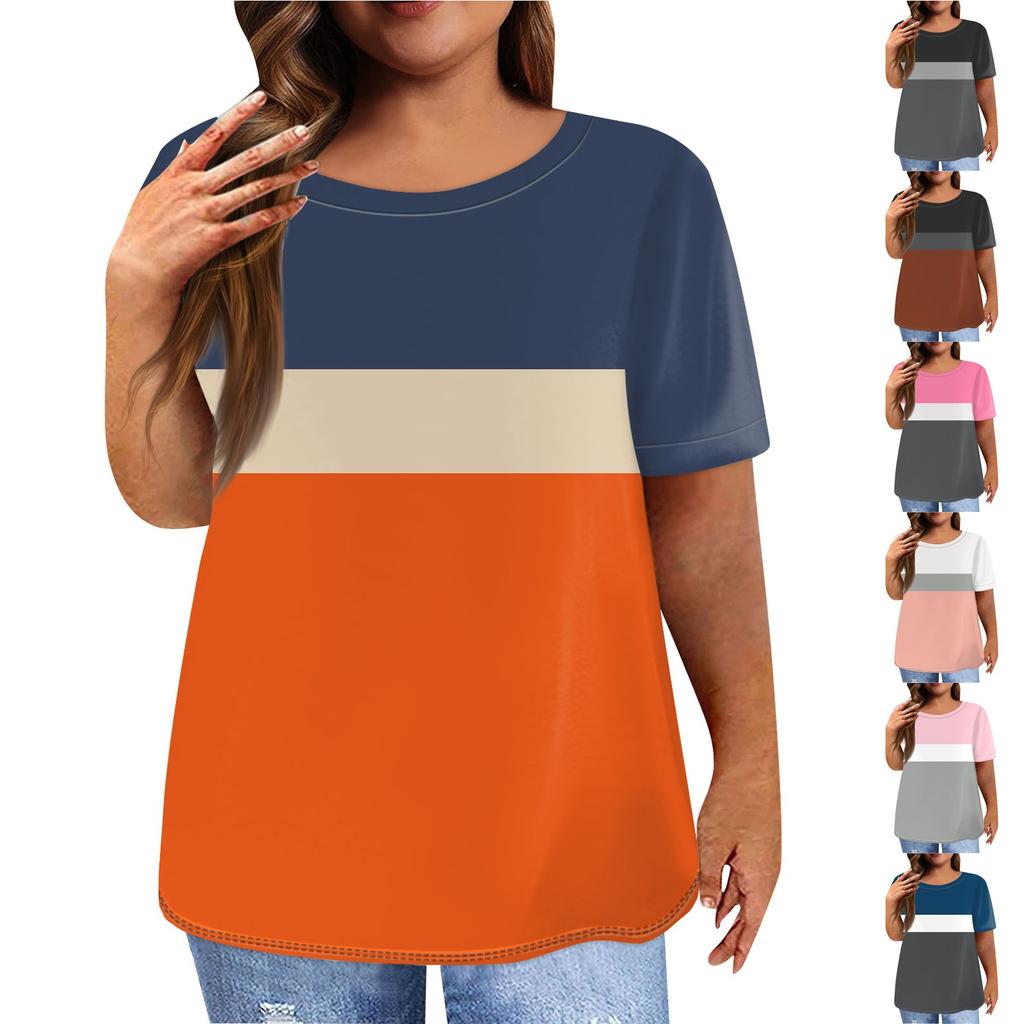 Women's Short Sleeve Shirt Round Neck Plus Size T Shirt Printed Casual Tops