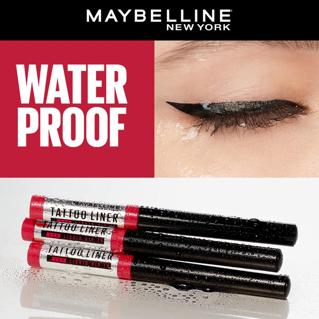 Maybelline New York 48-Hour Waterproof Eyeliner Black 2x Intense Long-Lasting Smudge-Proof Liquid Eyeliner 2.1 ml
