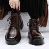 Men's high top leather shoes Trendy British style Party Outdoor Recreation Daily office thick soled men's boots Black shoes