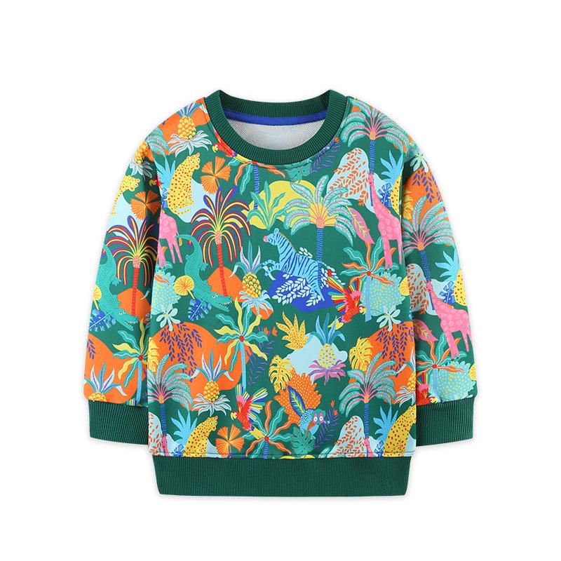 New Autumn Boys  Dinosaur Print Hoodie - European Style, Fashionable Round Neck Sweatshirt 100cm - 3Y