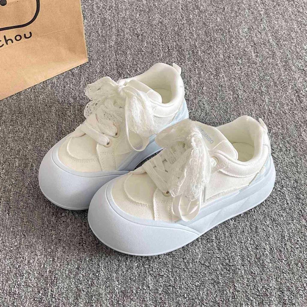Student thick baseplate shoes women's 2025 new summer breathable little white shoes children ins trendy versatile bread shoes women