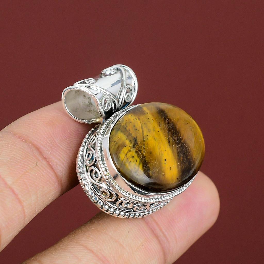 Tiger's Eye Pendant 925 Sterling Silver Pendant Handmade Gemstone Pendant Tiger's Eye Jewelry Vintage Pendant Gifts For Women Dainty Jewelry