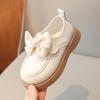 Girls Fashion Leather Shoes 2-18 Years Old Brown Bow Girls Walking Shoes Beige Hundred with Non-slip Children Baby Single Shoes
