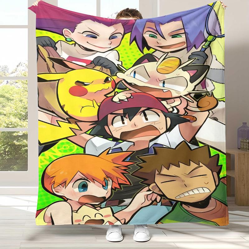 Kawaii Pokemon Pikachu Cartoon Flannel Blanket,Ultra Soft Warm Plush Throw for Home Bedroom Bed Sofa Cover Office Camping Gift