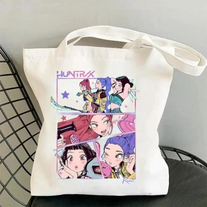 Kpop Anime Peripheral Canvas Bag Printed Fashion Shoulder Bag Women'S Large Capacity Student Portable Handbag
