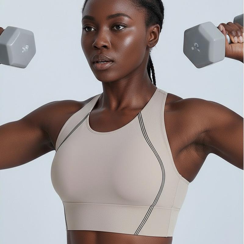 

2025 Women s Plus Size High-Strength Sports Bra: Breathable Fixed Cup Yoga Tank Top with Shaping Support and Elegant Back Design. S какао кольору