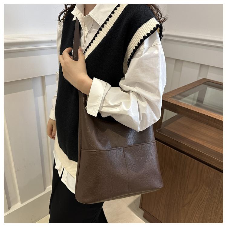 Simple Faux Leather Tote Bag for Women Minimalist Commuter Shoulder Handbag