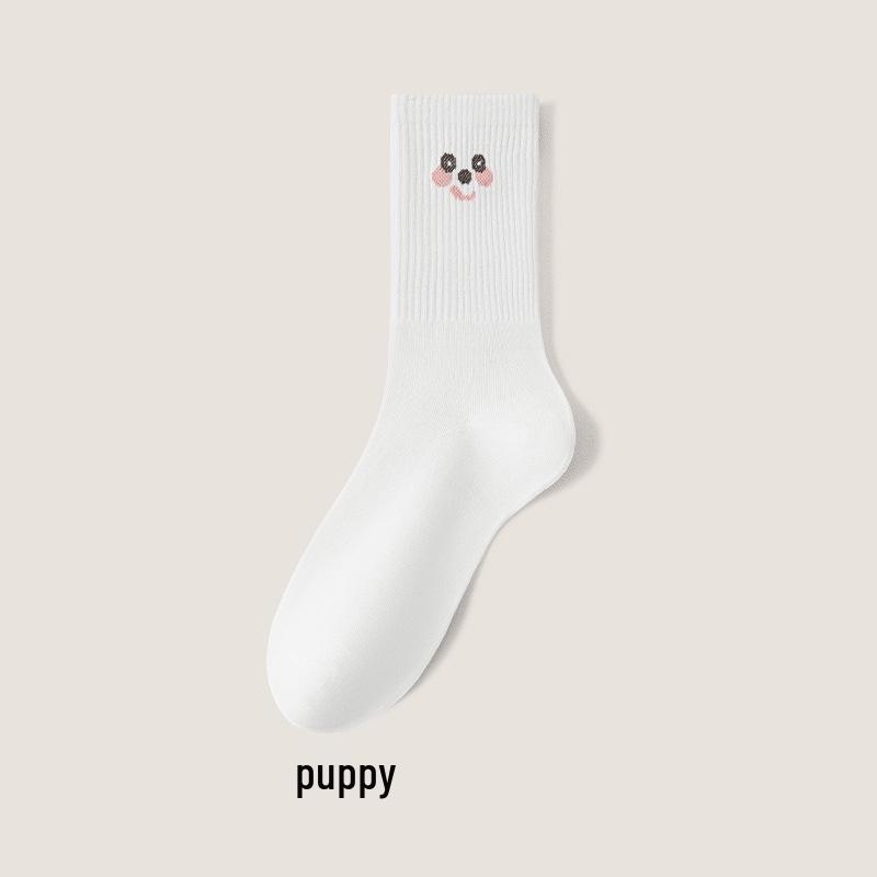 Breathable Cotton Mid-Calf Sports Socks: Spring-Summer Thin, Autumn-Winter Odor-Absorbing, Sweat-Wicking, Embroidered Long White Socks