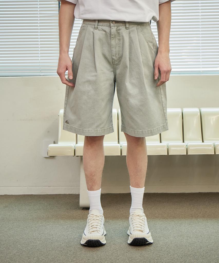 Ahidu Cation Vintage Grain Bermuda Pants_Washed Light Grey