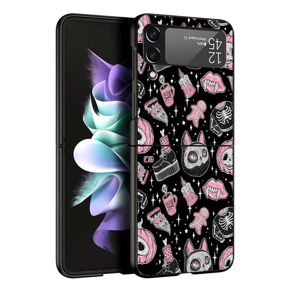 Pink Cat Skull Sorceress Witch Hard Black Cover for Samsung Galaxy Z Flip 7 6 5 4 3 5G Phone Case Flip7 Flip6 Flip5 Flip4 Flip3