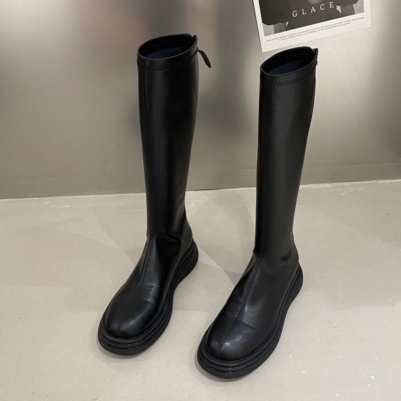 

Fashion Flats Women Knee High Boots Designer Cozy Winter Shoes Fashion Dress New High Boots Woman 2025 Goth Chelsea Botas Ladies Shoes 35 чёрный