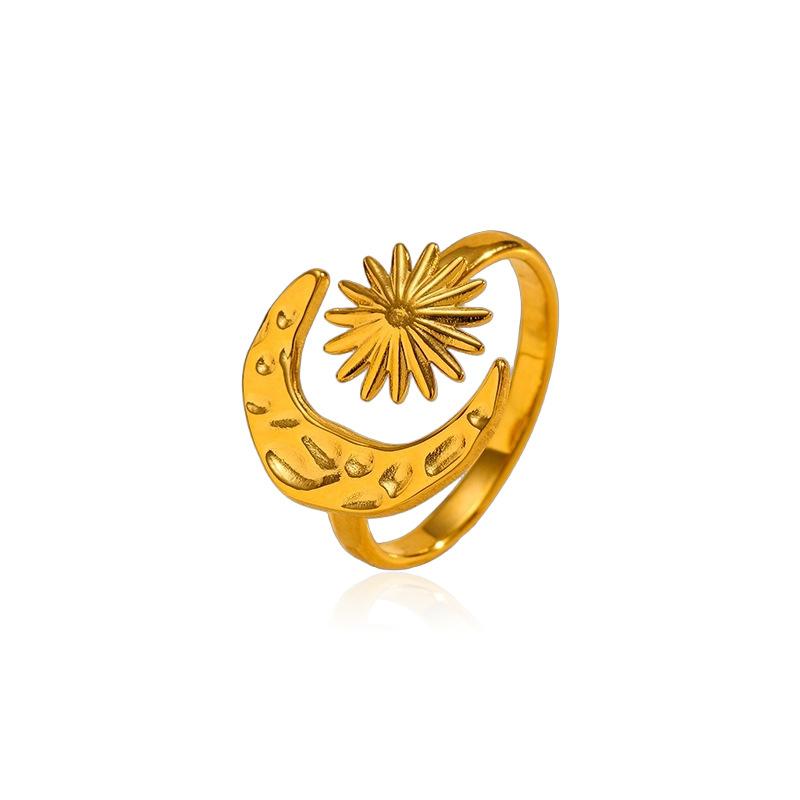 INS Style Sun Moon Titanium Steel Ring Luxury Premium Open Adjustable Band Ring 18K Gold Stainless Steel Jewelry