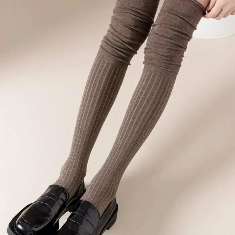 Women's Knee-High Socks - High Elasticity Thin Long Stacked Solid Color Polyester Stockings, All-Season Machine Washable
