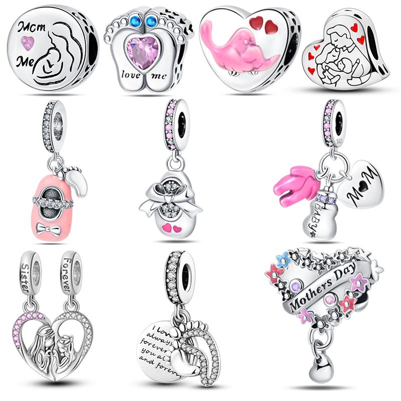 925 Sterling Silver Foot Pacifier Heart Shaped Warm Family Charm Beads Fit 4mm Aperture Bracelets Fine DIY  Jewelry Gifts