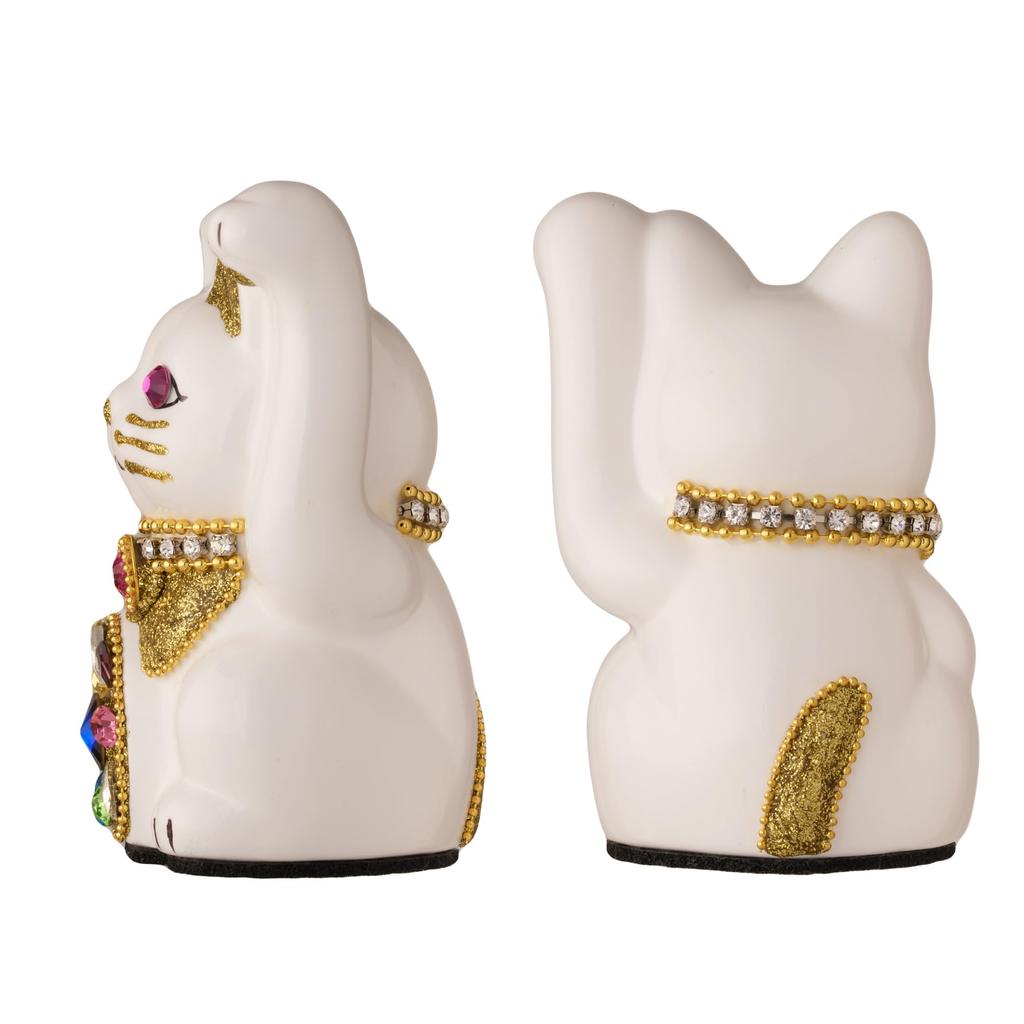Glückskatze Schmuck Katze Mehrfarbig Linke Pfote erhoben Keramik Glückskatze Glücksbringer Feng Shui Ornament (S-SIZE Weiß) / _ Glückskatze (jwc_S Weiß)