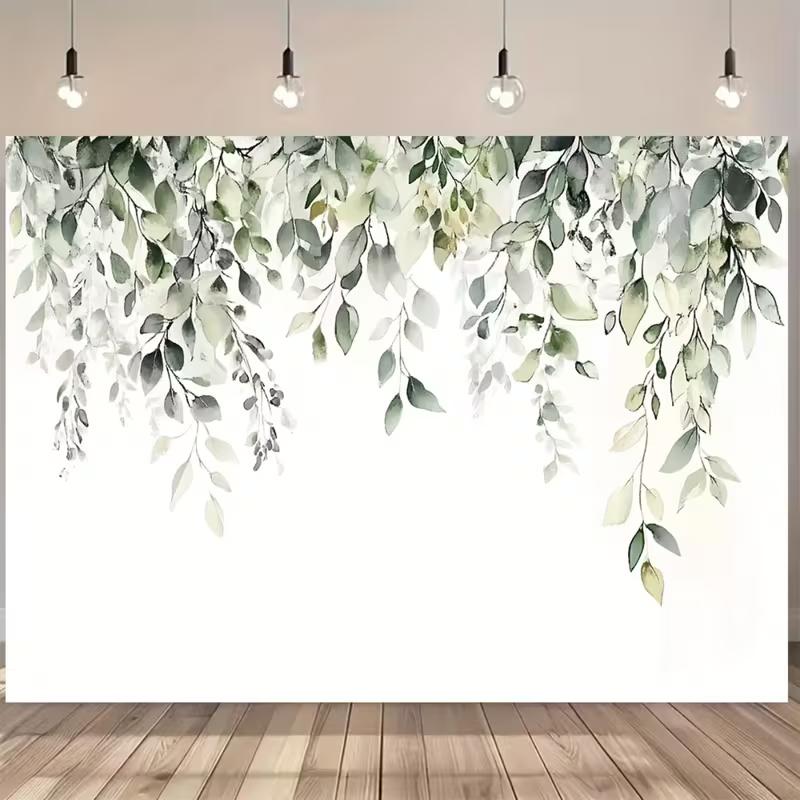 2D Watercolor Hanging Eucalyptus Leaves Backdrop Party Photo Background Cloth