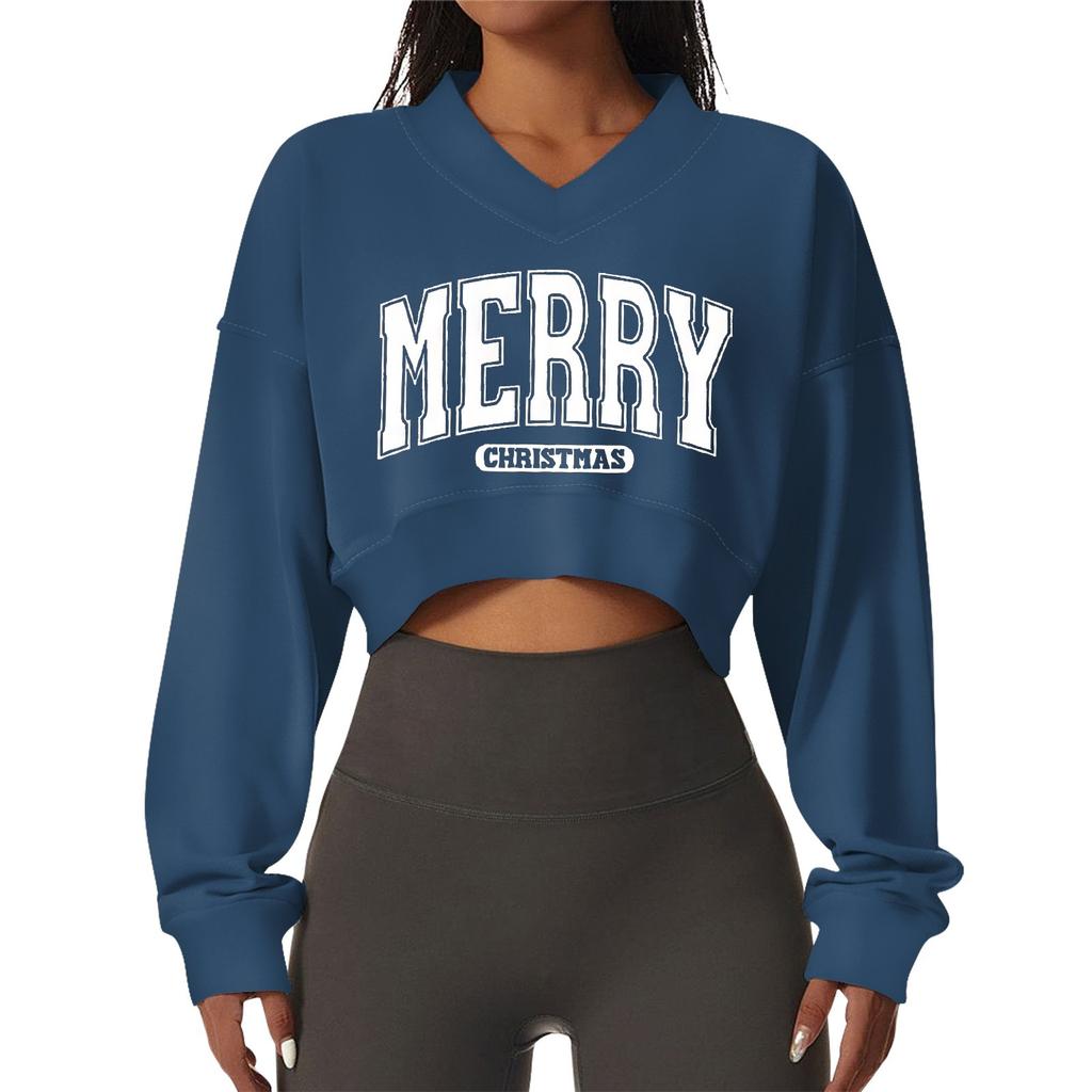 Women's Casual Fashionable Comfortable Padded V-Neck Christmas Printed Long Sleeve Sports Sweatshirt