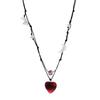 Sweetheart Trendy Style Heart Beaded Necklace Made With Sparkling Crystal Red