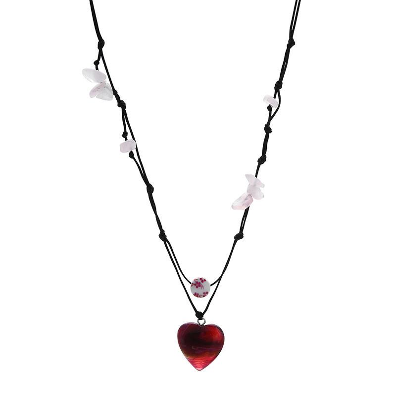 Sweetheart Trendy Style Heart Beaded Necklace Made With Sparkling Crystal Red