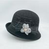 WTEMPO Women's Knitted Hollow Out Sun Hat Elegant Flower Decor Straw Bucket Hat, Breathable Casual Cap with Pearl Detail