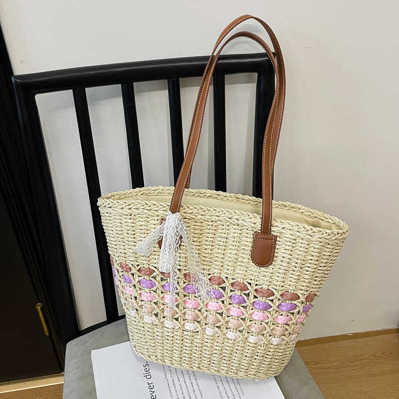 Large capacity vegetable basket bag women's summer new woven straw bag commuter seaside vacation beach bag