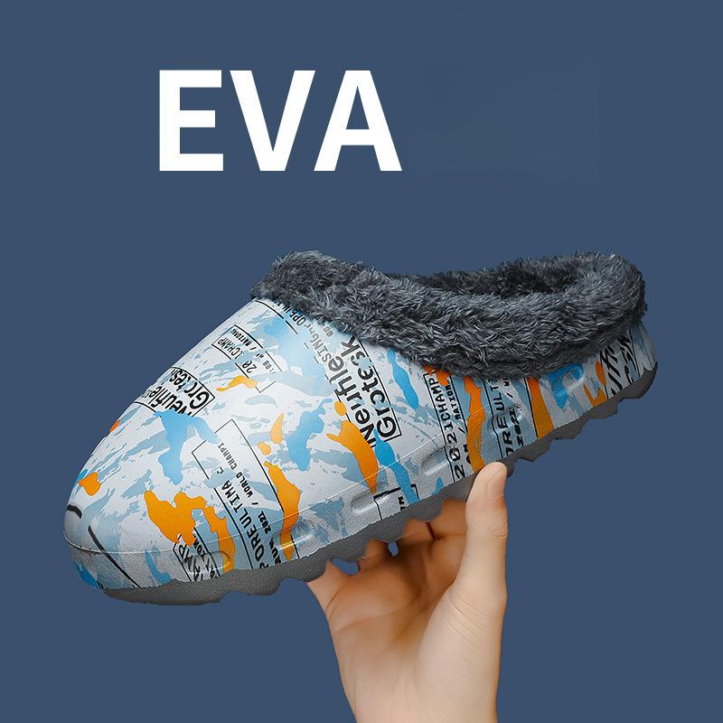 Übergröße EVA Baumwollpantoffeln Winter Neu Herren Indoor Zuhause Warm Dicke Sohle Graffiti Baumwollpantoffeln