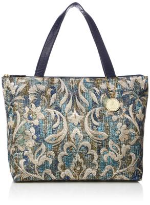 Torba Tote L Torba na Ramię Wzór Kwiatowy Nadruk Transferowy Materiał Tkaninowy Uchwyt ze Skóry Bydlęcej Lekka SMLH4DH3 Khaki [Sime] [Petit Fleur]