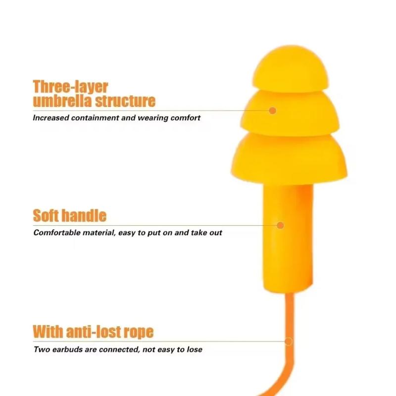 Swimming Waterproof Silicone Earplugs Anti Noise Corded Anti Lost Reusable Soft Ear Plugs for Diving Shower