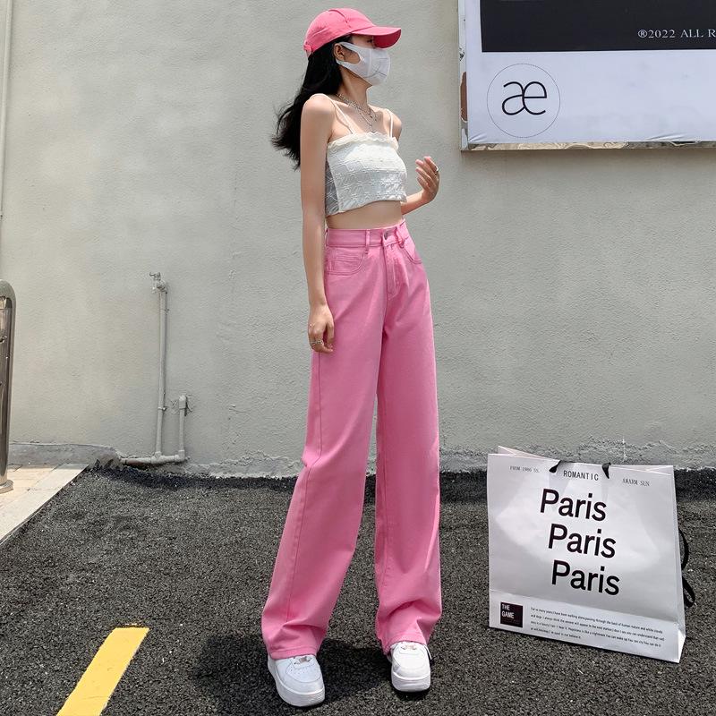 

Женские джинсы широкого кроя с высокой талией мятно-зеленого цвета, корейский стиль, длина до пола, свободный крой, размер плюс, лето. 2XL розовый