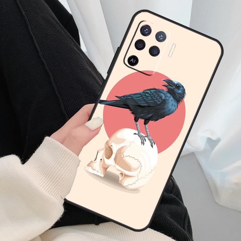 Crow Raven Dark Skull Case For OPPO A15 A16 A1K A54 A74 A94 A52 A72 A83 A91 A93 A53S A5 A9 A31 A53 2020 Cover